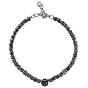 Stainless Steel Grey Beads Bracelet with Nautical Anchor Charm