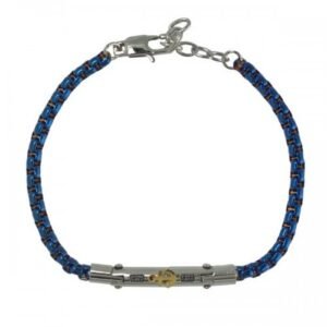 Stainless Steel Blue Rolo Link Bracelet with Steel Bar and Gold PVD Anchor
