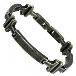Stainless Steel Gun Color Bracelet With Gold Accents