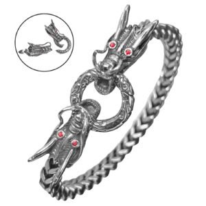 Stainless Steel Franco Bracelet with Dragon Red Eyes