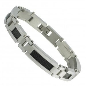 Stainless Steel Bracelet With Black Cable and Carbon Fiber