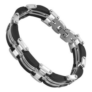 Stainless Steel and Black Rubber Bracelet