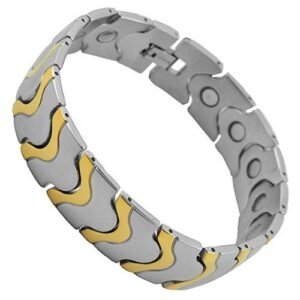 Stainless Steel and Gold PVD Links Bracelet with Magnets