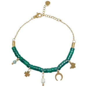 Stainless Steel Jade Rondelle Beads with Charms