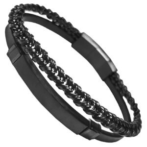 Stainless Steel and Leather Braided Bracelet