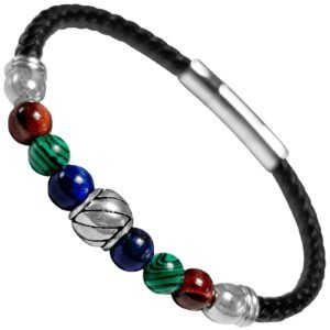Stainless Steel with Bead and Leather Bracelet