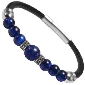 Stainless Steel with Bead and Leather Bracelet
