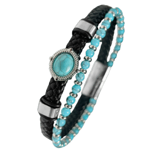 Leather with Stainless Steel and Turquoise Beads Bracelet