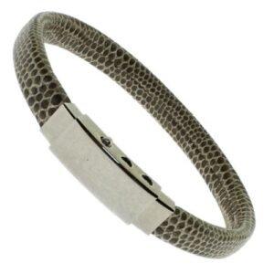 Snakeskin Leather Bracelet with Stainless Steel Clasp