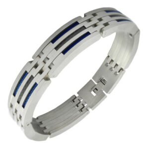 Men's Stainless Steel Bracelet with Blue Steel Cable and Carbon Fiber Accents