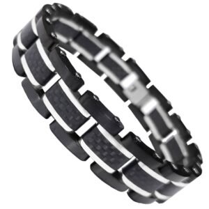 Black PVD Stainless Steel Bracelet w/ Carbon Fiber - Black