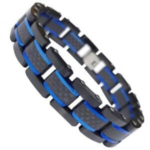 Black PVD Stainless Steel Bracelet w/ Carbon Fiber - Blue