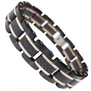 Black PVD Stainless Steel Bracelet w/ Carbon Fiber - Rose Gold
