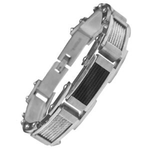 Stainless Steel Fancy Bracelet with Black Cable