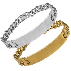 Stainless Steel Bracelet Cuban Link with ID Center
