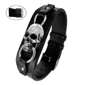 Leather Belt Bracelet with Stainless Steel Skull
