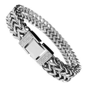 Stainless Steel Franco Link Bracelet w/ Micro Pave Cz in Closure