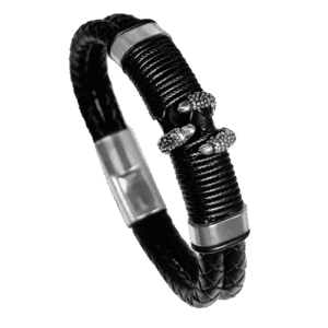 Stainless Steel Leather Bracelet with Dragon Claw CTR Accent