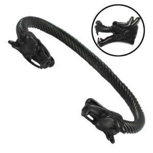 Black PVD Stainless Steel Cable Wire Double Head Dragon Bracelet