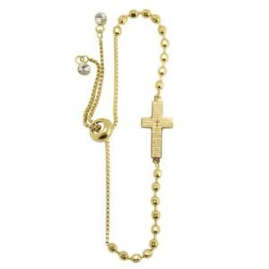 Stainless Steel Gold PVD Cross Padre Nuestro Prayer Bracelet