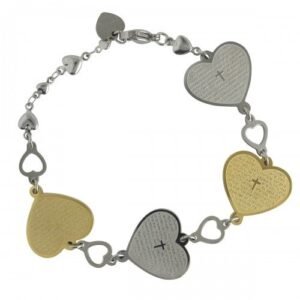 Stainless Steel Two Tone Heart Padre Prayer Bracelet
