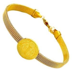Stainless Steel Gold Saint Benito Mesh Bracelet