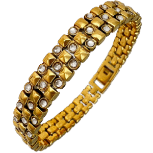 Stainless Steel Gold PVD Bracelet w/ Clear CZ