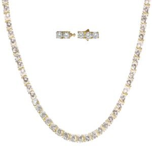 Stainless Steel Gold PVD Clear Tennis Necklace