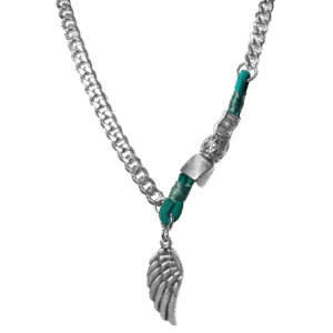 Stainless Steel Cuban Link Necklace with Wing