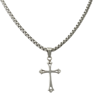 Stainless Steel Chain w/ Jeweled Cross Pendant