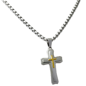 Stainless Steel Chain with Two Tone Cross Pendant