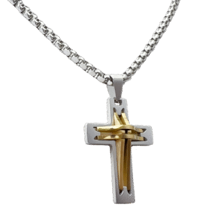 Stainless Steel Chain With Two Tone Cross Pendant