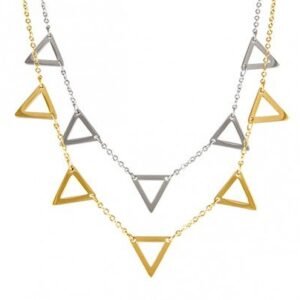 Stainless Steel Oval Link Necklace With Triangular Design Charms