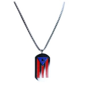 Stainless Steel Box Chain with Puerto Rican Flag Pendant