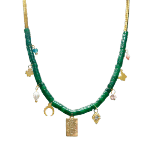 Stainless Steel Jade Rondelle Bead Chain with Charms