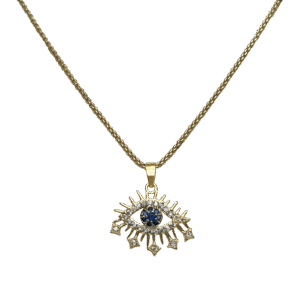 Stainless Steel Gold Chain with cz Evil Eye Pendant