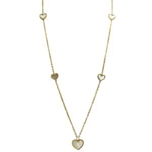 Stainless Steel Long Fashion Necklace in Gold with Heart Shaped Opal Accents