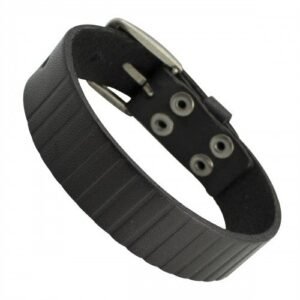 Men's Black Leather Designer Bracelet with Buckle Clasp