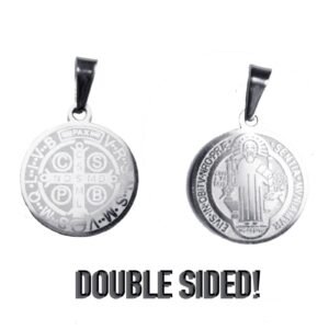 Stainless Steel Silver Colored Double-Sided Saint Benedict Pendant