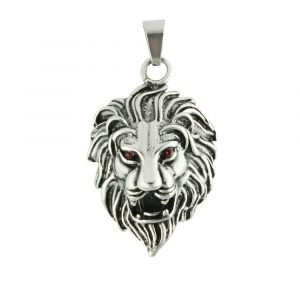 Stainless Steel Lion Head With Red CZ Eyes