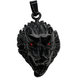 Stainless Steel Black PVD Lion Head Pendant With Red CZ Eyes