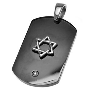 Black PVD Dog Tag with Star of David and CZ