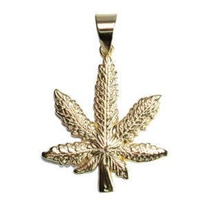 Stainless Steel Gold PVD Hemp Leaf Pendant