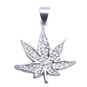 Stainless Steel Hemp Leaf Pendant with CZ Accents