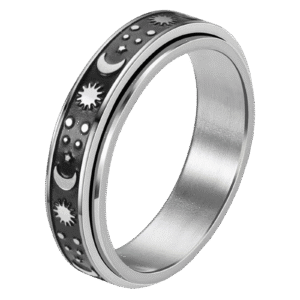 Stainless Steel Moon, Sun, & Stars Spinner Ring