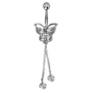 Surgical Steel Jeweled Dangling  Butterfly Belly Ring