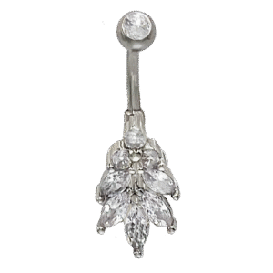 Surgical Steel Clear Jeweled Leaf Belly Ring