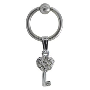 Surgical Steel Dangle Heart Key Captive Ring