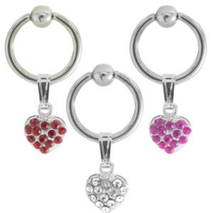 Surgical Steel Dangle Encrusted Heart Captive Ring