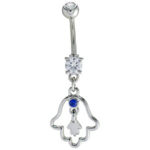 Surgical Steel Hamsa with Blue CZ Dangle Belly Ring